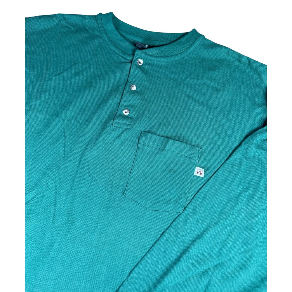 Tyndale‎ FR Flame Resistant Long Sleeve Henley Shirt Pocket Green XL